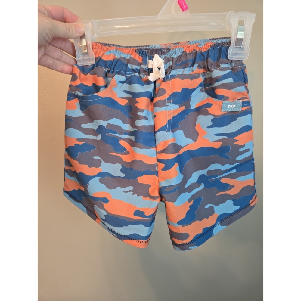 Mud Pie Little Boys Camo Swim Trunks 2T-3T Toddler Orange Blue Pockets